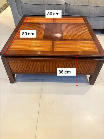 Beautiful Square Bali-Style Coffee Table with Storage (80x80cm)