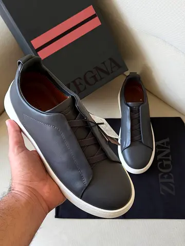 Zegna Grey Leather Sneakers