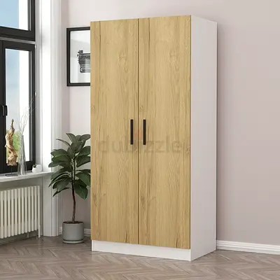 Two-door Modern Wardrobe with Oak Finish Doors