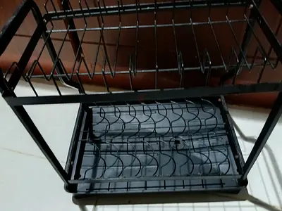 Compact Two-Tier Metal Dish Rack with cutlery holder
