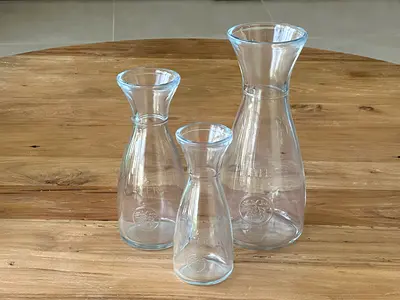 Set of 3 Clear Glass Carafes / Vases - Lightly Used