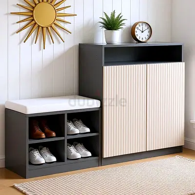 Modern Entryway Shoe Cabinet with Bench and Storage