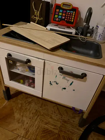Wooden Play Kitchen Set with Sink, Stove and Storage - Used
