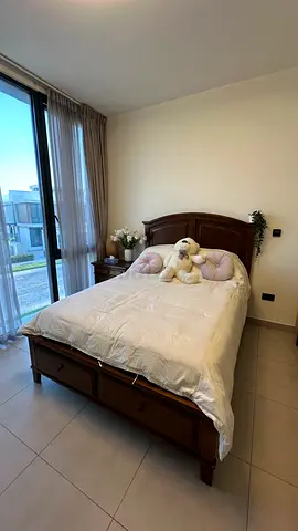 Solid Wood Queen Bed (including mattress) with Headboard and Storage Drawers and wood Desk
