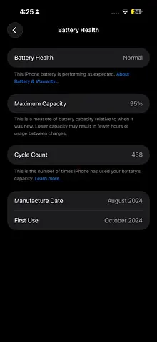 iPhone 16 Promax, with Apple care till December, 95% Battery Health — Lightly Used (Cycle Count 438)