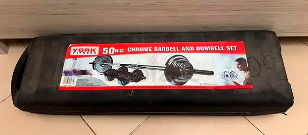 York 50kg Chrome Barbell and Dumbbell Set with Case