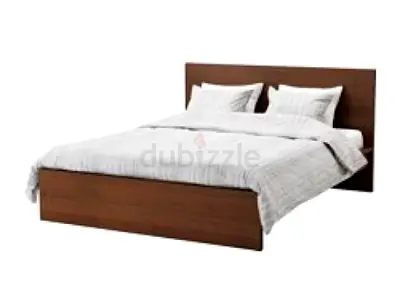 Malm Ikea brown wood King Size Bed with mattress