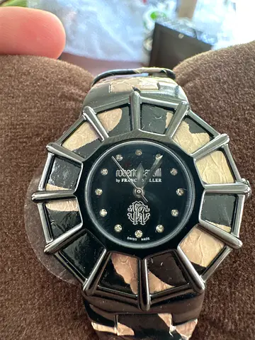 Used roberto cavali by frank muller womens wristwatch with black dial and crystal markers