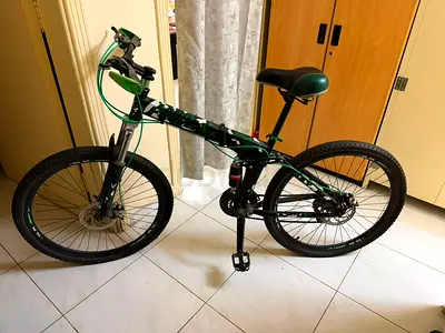 Used Green Folding Mountain Bike - 26 Wheels, Good Condition