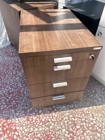 Mobile 2-Drawer Pedestal Cabinet (White Body, Wood Finish) - On Wheels