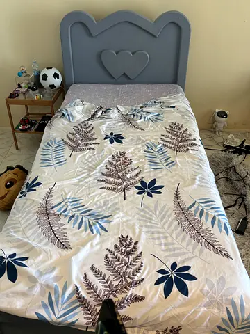 Single bed with decorative heart headboard and mattress