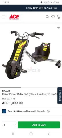 Razor Power Rider 360 Electric Drift Trike - Black  Yellow