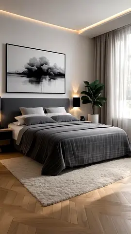 Modern Grey Bed Set with Padded Headboard