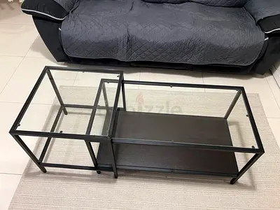 Black metal side/end nesting table with lower shelf - very good condition