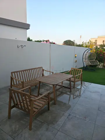 Wooden Outdoor Dining Set - Table with 4 Chairs (Good Condition)