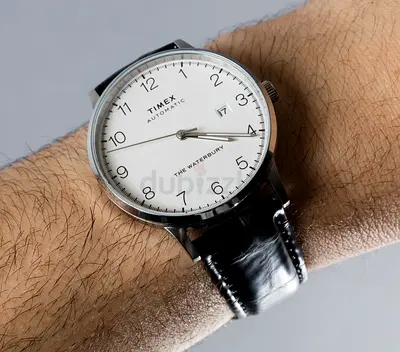 Timex Waterbury Automatic Mens Watch Classic White Dial Black Leather