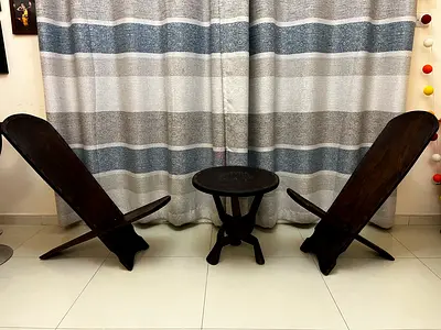Set of 3 Antique Wooden Stools / Low Seating - detachable .