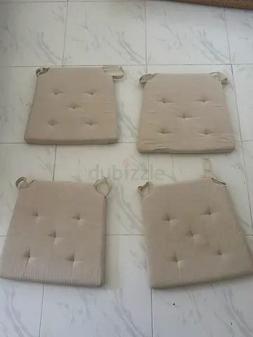 IKEA - Set of 4 Beige Padded Chair Seat Cushions with Ties