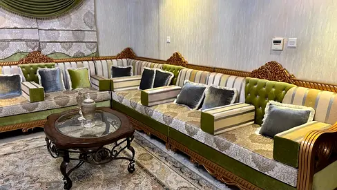 Large L-shaped Traditional Upholstered Majlis Sofa Set — Good Condition