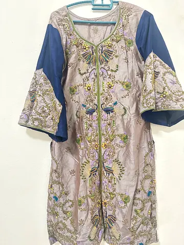 Womens Embroidered Traditional Dress with Peacock Motif