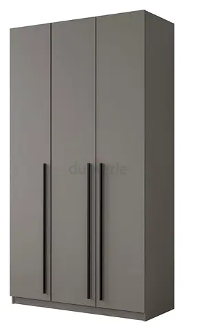 3-Door Matte Grey Wardrobe with Long Handles — Good Condition
