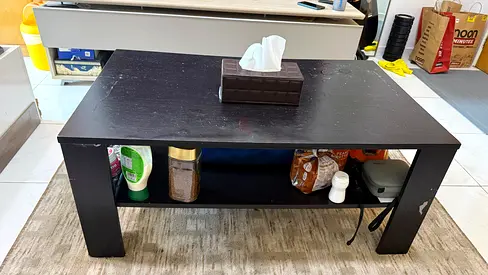 Simple Black Wooden Coffee Table with Lower Shelf - Good Condition