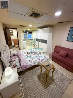 Furnished studio apartment for monthly rent in Ajman, Al Jurf 2, next to Delta Centre, the courthous