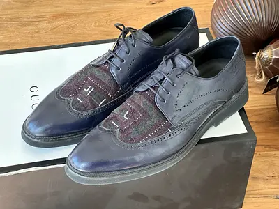 Mens Leather Wingtip Dress Shoes - Dark Navy, Size Unknown