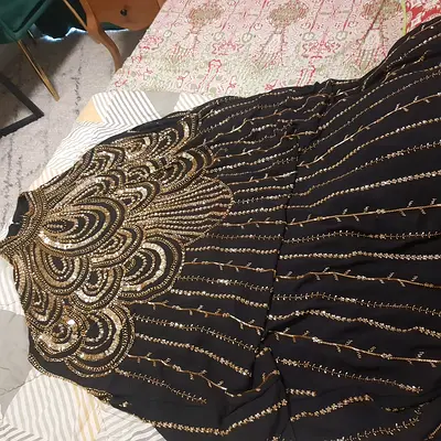 Black evening dress with gold sequin detail - size M
