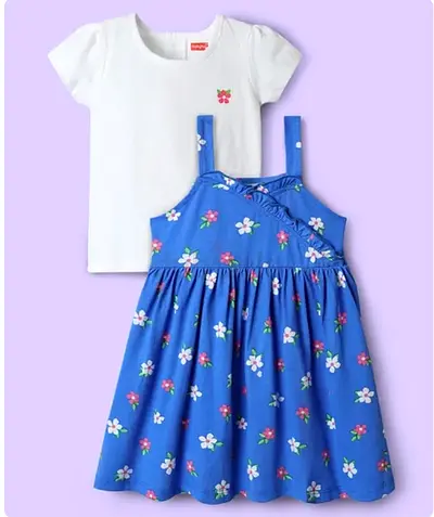 Blue Floral Sundress with White Tee — Girls Outfit (Size: 4-5yrs )
