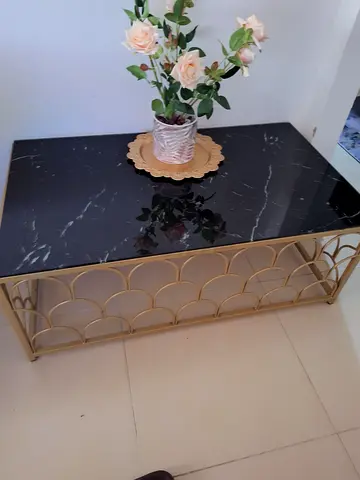 Black Marble-Top Gold Metal Coffee Table — Modern Rectangular