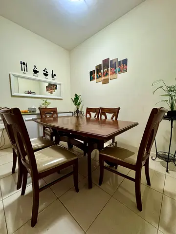 Solid Wood 6-Seater Dining Table with Chairs - Dark Brown