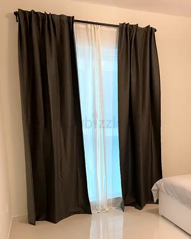 Full Set of Dark Grey Blackout  White Sheer IKEA Curtains + Rods  20 Rings with Clips and Hooks