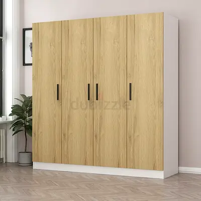 Large 4-Door Wooden Wardrobe / Armoire - Light Oak Finish