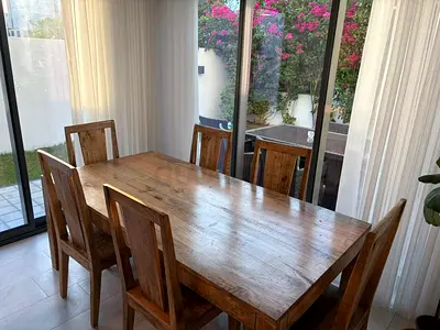 Solid Wood Dining Table with 6 Chairs - Rustic Finish