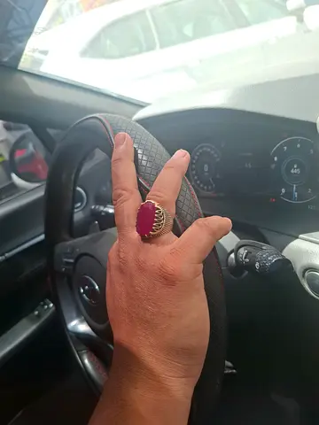 Mens vintage-style ring with large red stone