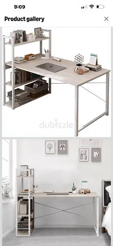 Study desk with built-in shelving — white oak finish