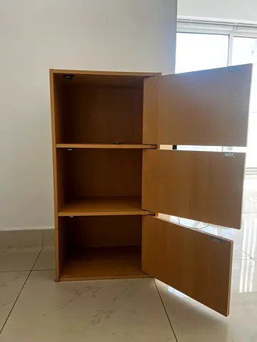 Light Wood 3-Compartment Storage Cabinet with Flip Tops