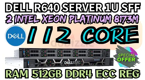 112 CORE DELL POWER EDGE R640 SERVER 1U RAM 512GB DDR4 2 INTEL XEON PLATINUM 8173M SSD 5TB SATA