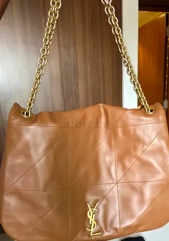 Tan YSL Quilted Leather Shoulder Bag with Gold Chain