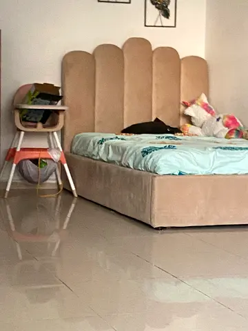 Beige danube home bed with mattress frame