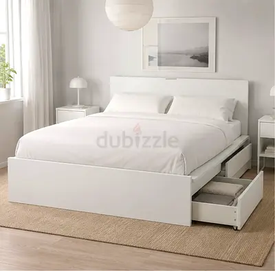 IKEA MALM Bed Frame with 4 Storage Drawers - White, 180x200 cm