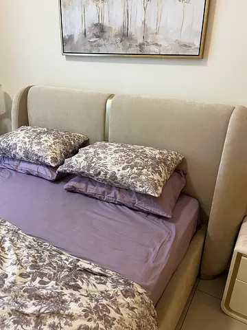 Upholstered Double/Queen Bed Frame with Headboard - Light Beige