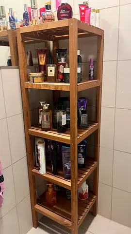 Solid Wood Narrow Bathroom Shelf - 5-Tier Storage Rack