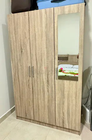 3-Door Wooden Wardrobe with Mirror - 2 Year Warranty. Brand New