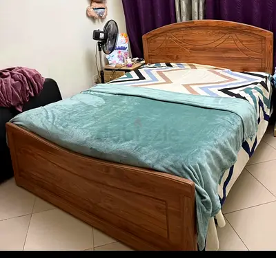 Solid Wood Double Bed with Headboard and Footboard and Mattress - Good Condition