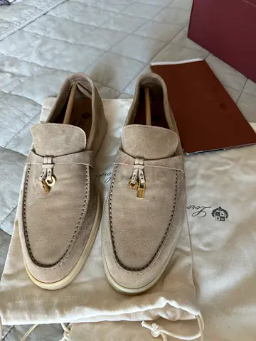 Lori Piana sand color  Suede Loafers with Gold Tassel Detail - Size 39(Gently Used)