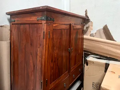 Solid Wood Double-Door Wardrobe with Drawers - Rustic Finish