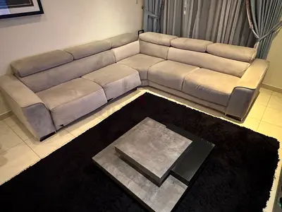 Convertible L-Shaped Sofa Bed + Modern Coffee Table | Good Condition |