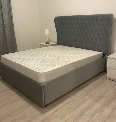 Grey Upholstered Bed Frame with Mattress